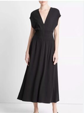 Vince Pintuck Cotton V-Neck Dress size  M